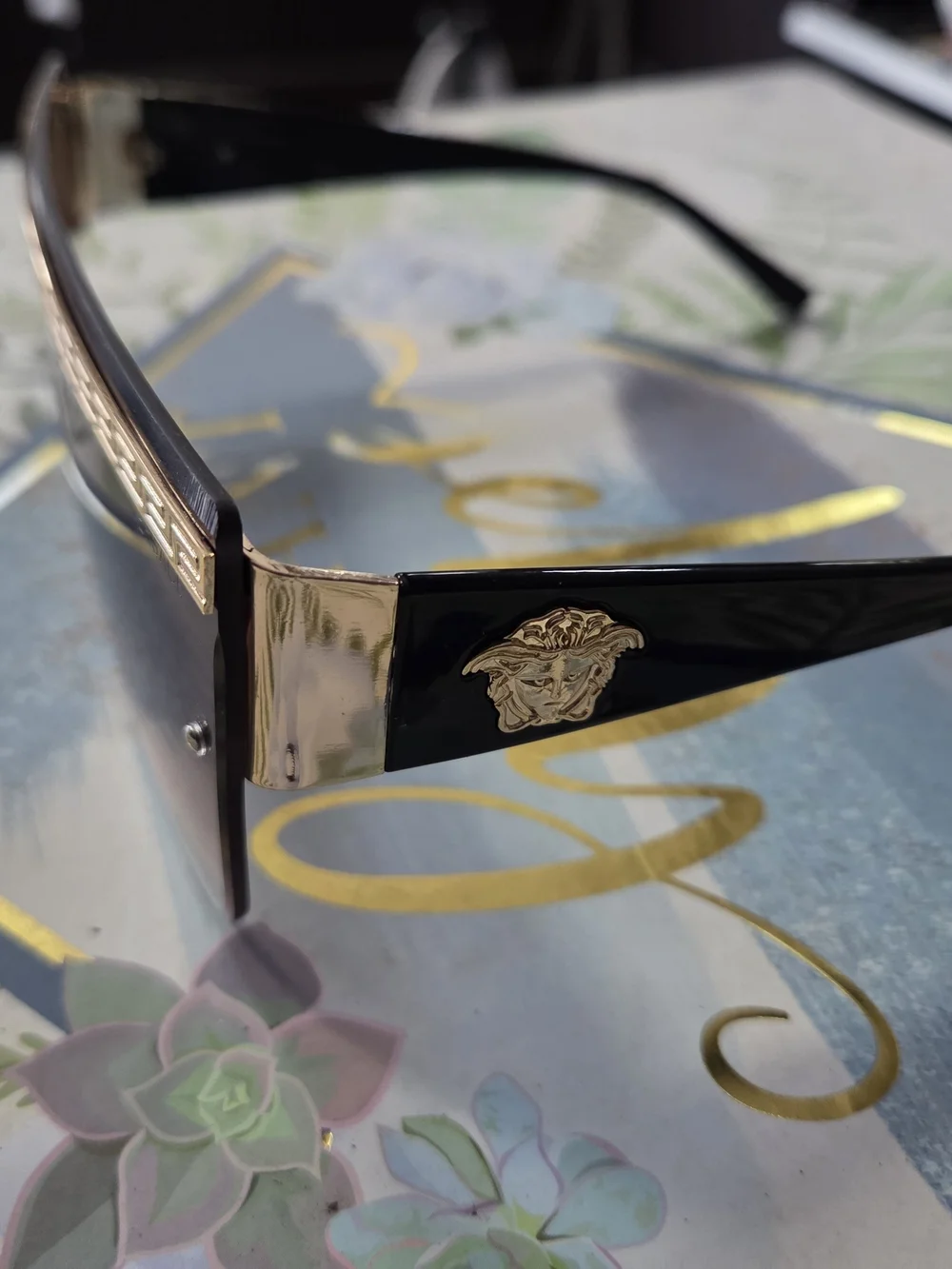 Versace Unisex Shield Sunglasses - Black with Silver Accents
